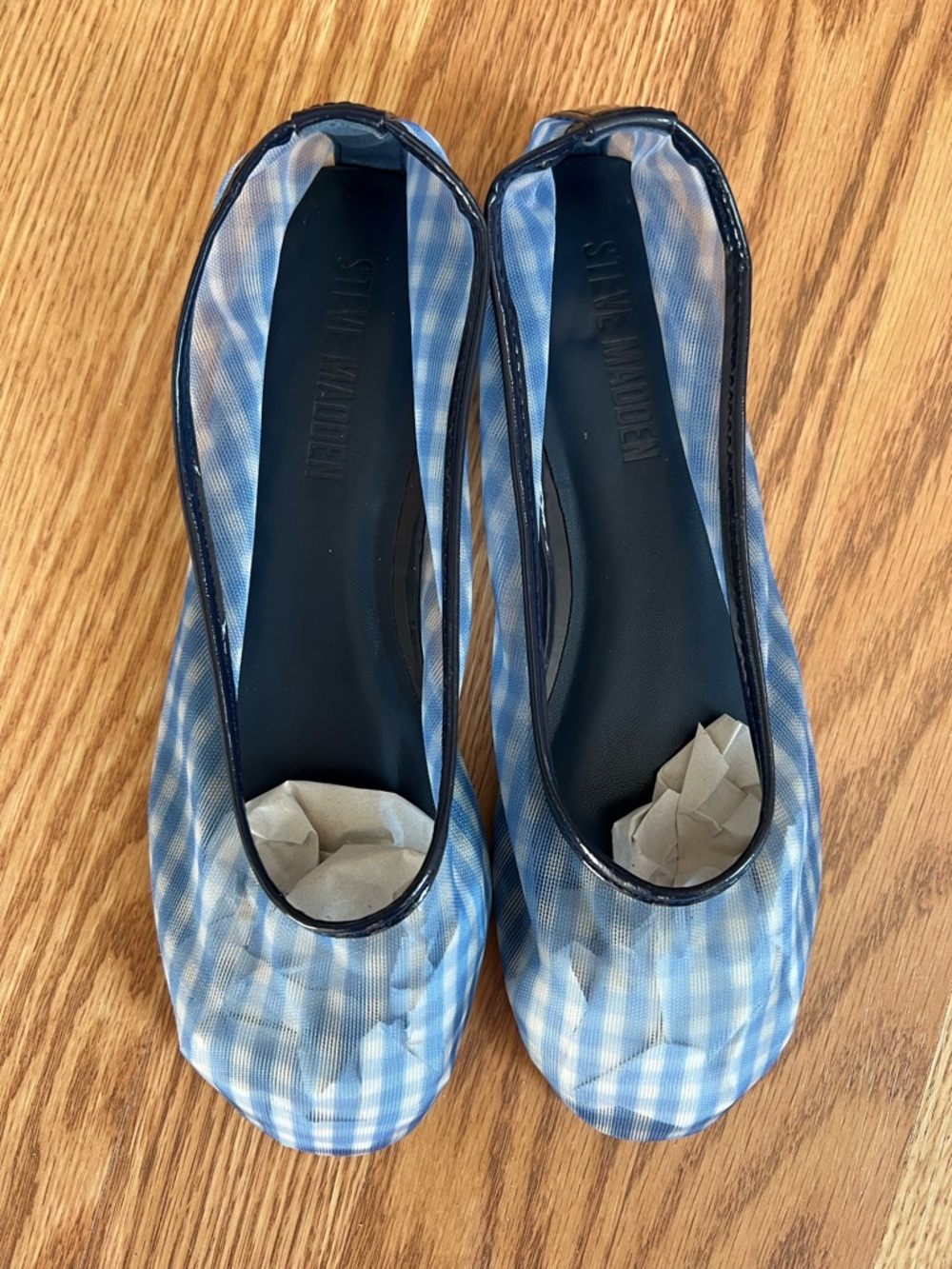 New Steve Madden Women's Meadow Ballet Flats in Blue Gingham Mesh Size 7.5 - Picture 2 of 9